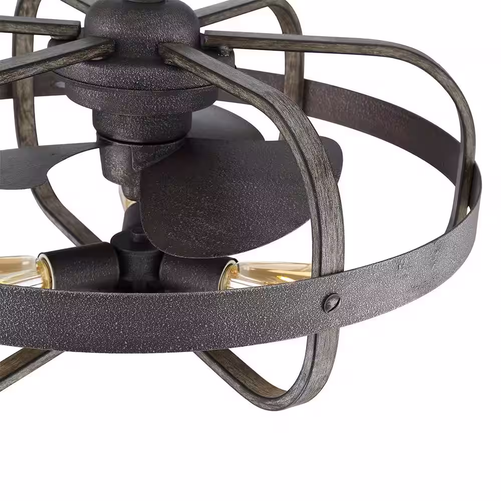 Home Decorators Collection Keowee 23 in. Indoor/Outdoor Black Iron Coastal Farmhouse Dual Mount Caged Ceiling Fan with Light Kit and Remote Control