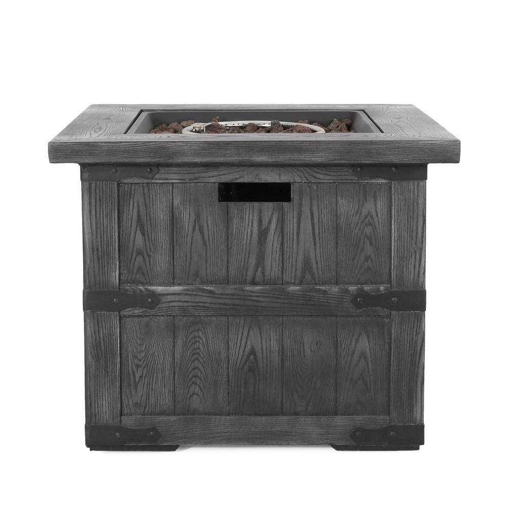 Noble House Pondway Gray Wood Textured Stone Fire Pit