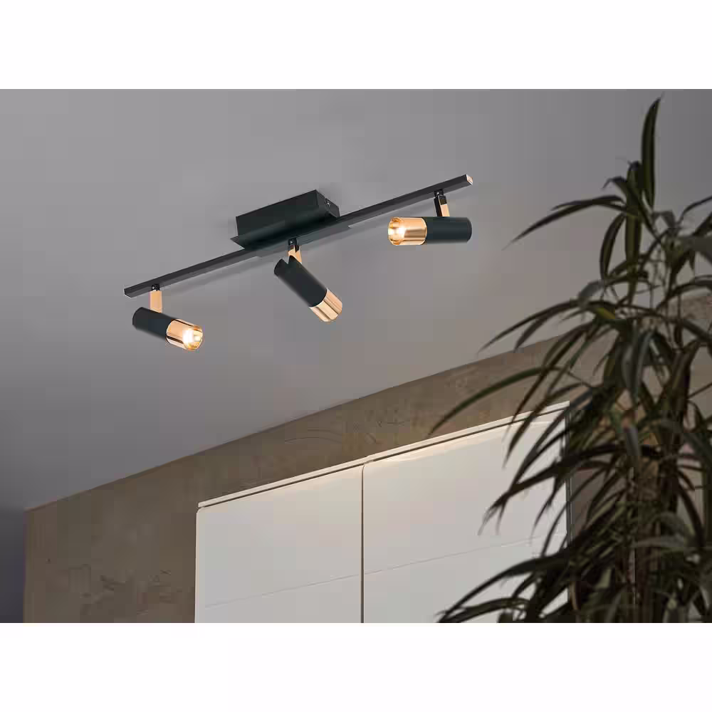 Eglo Tomares 1 ft. 3-Light Black/Brass Integrated LED Fixed Track Lighting Kit