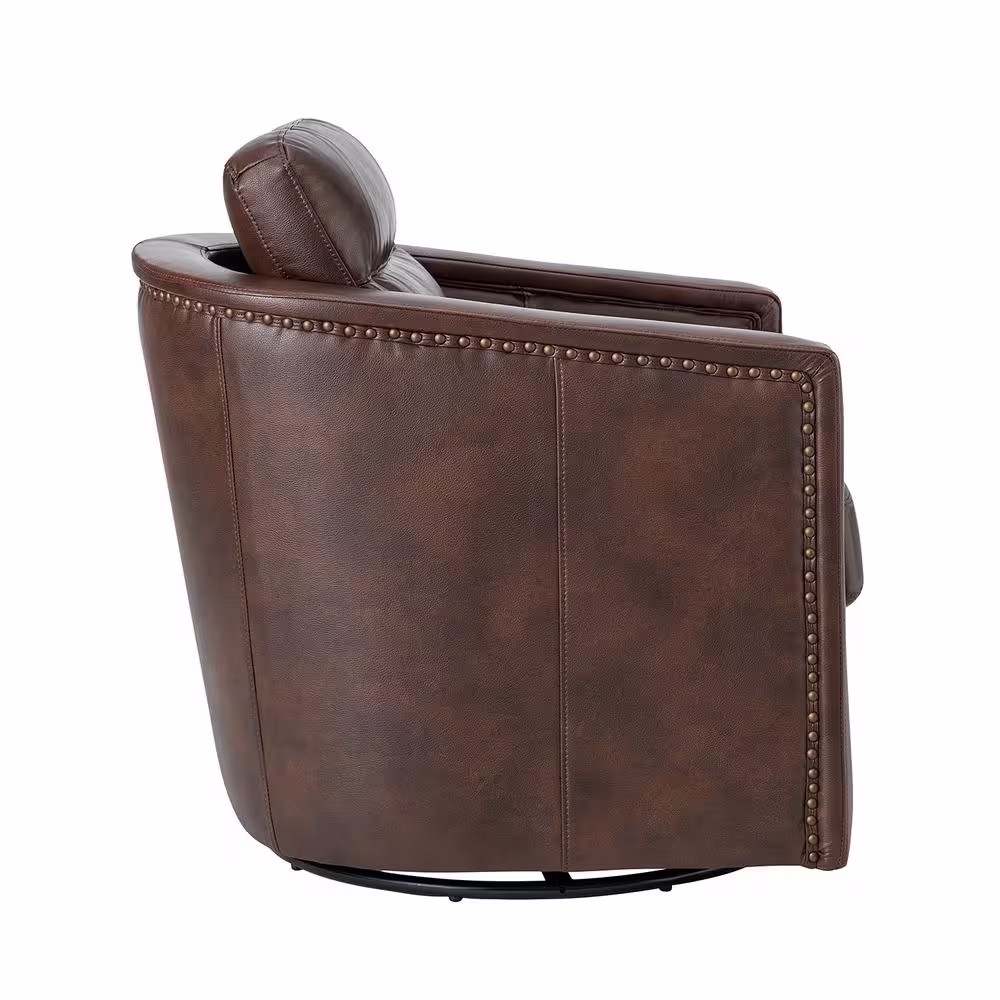 ARTFUL LIVING DESIGN Elvira 28.74'' Wide Choclate Genuine Leather Swivel Chair with Squared Arms Set of 2