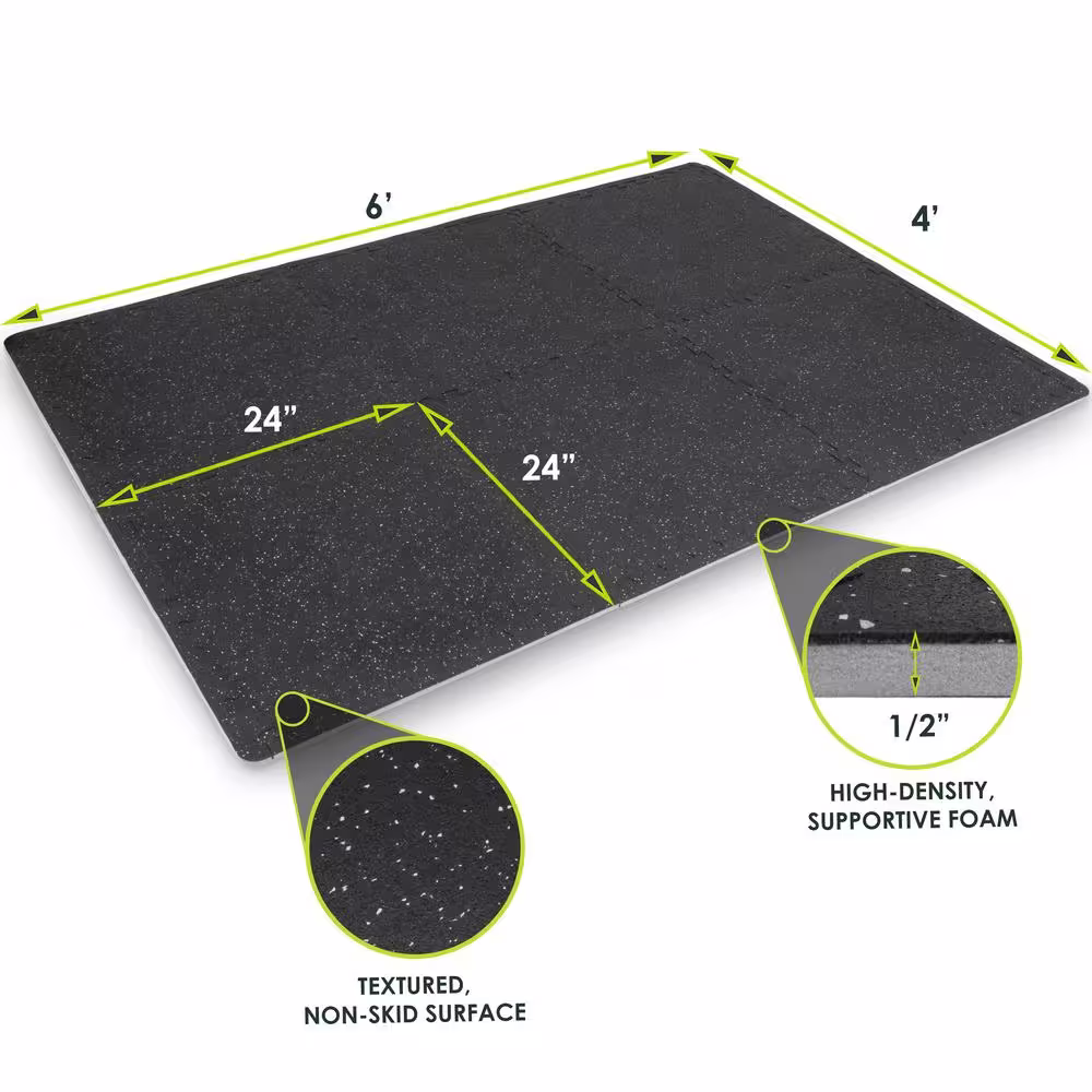 PROSOURCEFIT Rubber Top Exercise Puzzle Mat Grey 24 in. x 24 in. x 0.5 in. EVA Foam Interlocking Tiles (6-Pack (24 sq. ft.)