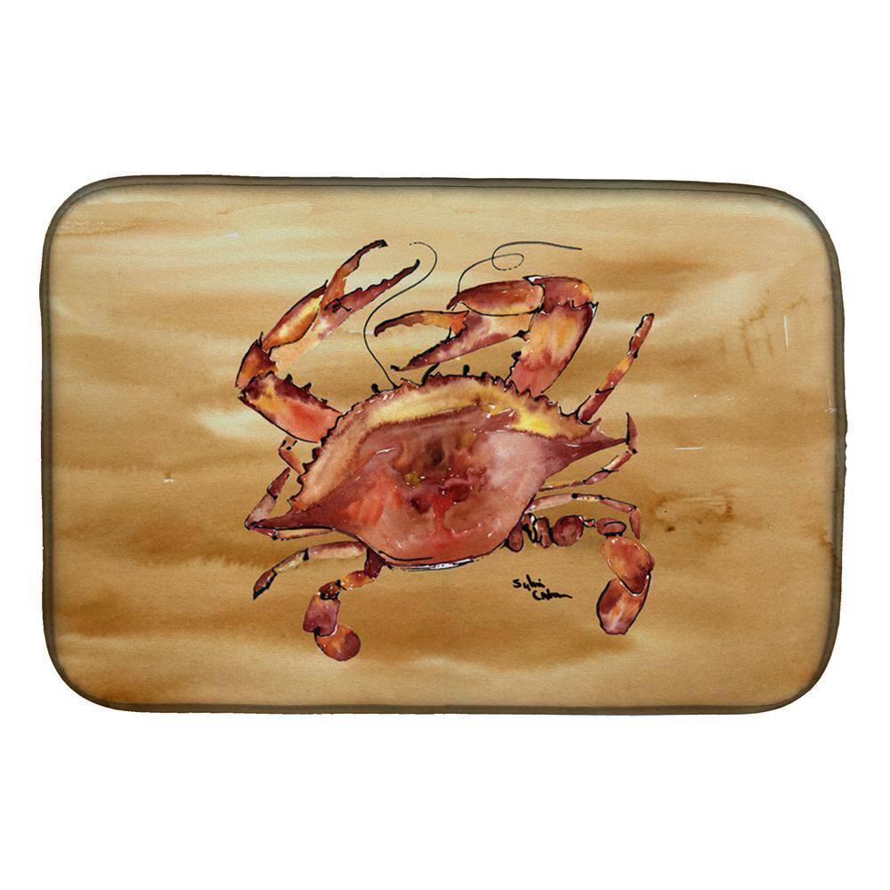 Caroline's Treasures 14 in. x 21 in. Multi-Color Cooked Crab Sandy Beach Dish Drying Mat