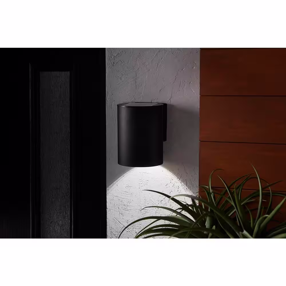 None 1-Light Modern Black LED Outdoor Solar Wall Cylinder Light with Dark Sky Compliance