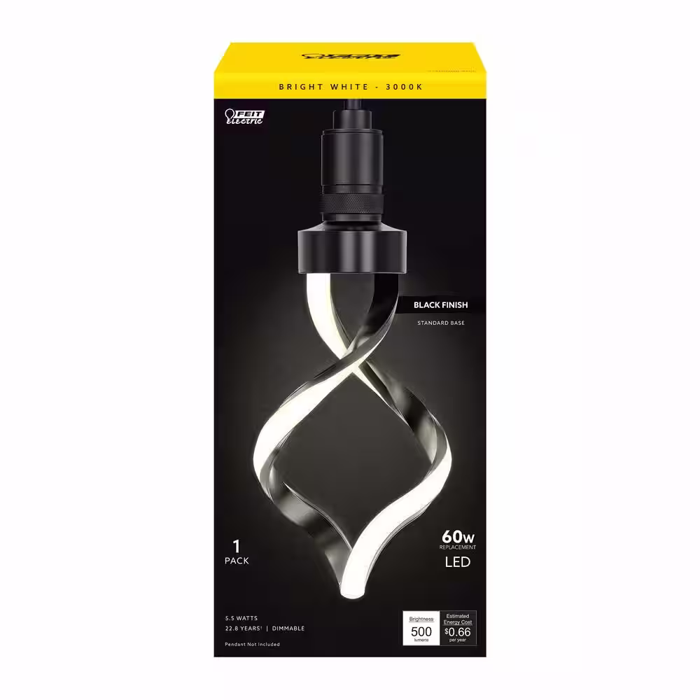Feit Electric 60W Equivalent Dimmable Oversized Spiral E26 LED Light Bulb Matte Black Finish, Frosted Lens Bright White 3000K (6-Pack)