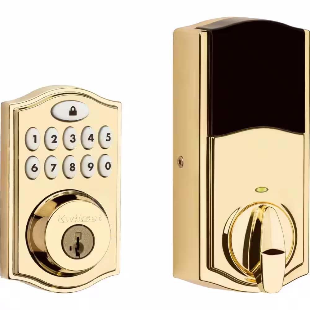Kwikset SmartCode 914 Zigbee 3.0 Lifetime Polished Brass Single Cylinder Electronic Deadbolt Featuring SmartKey Security