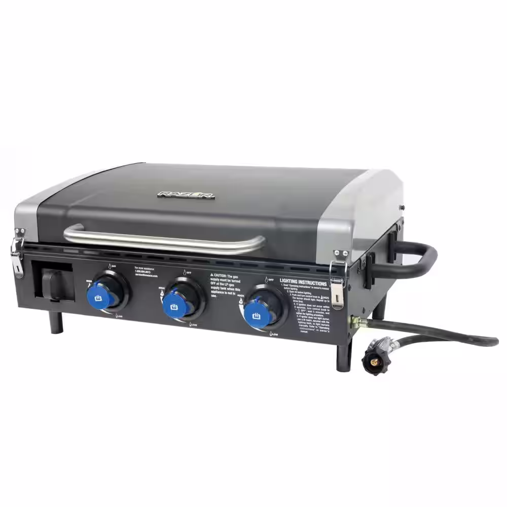 Razor 25 in. 3-Burner Portable Propane Gas Griddle with Lid in Black