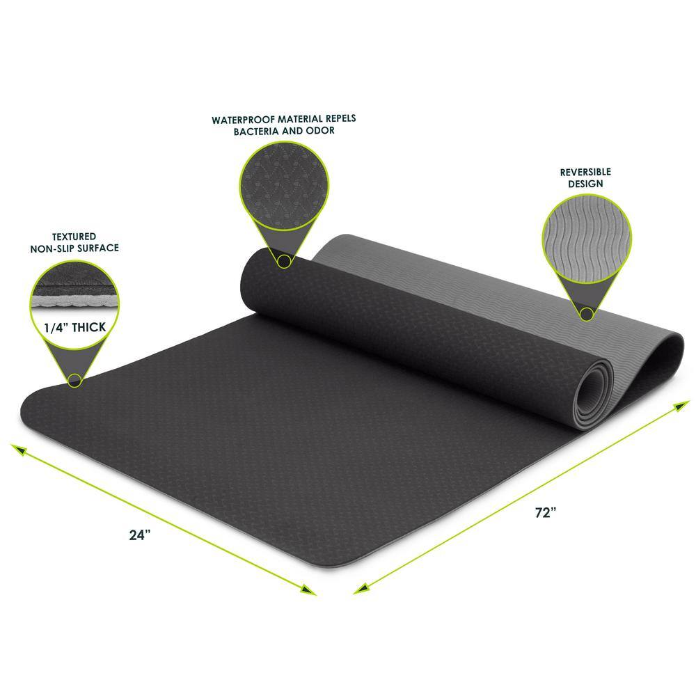 PROSOURCEFIT Black/Grey 72 in. L x 24 in. W x 0.25 in. T Natura TPE Yoga Mat Non Slip Waterproof (12 sq. ft. covered)