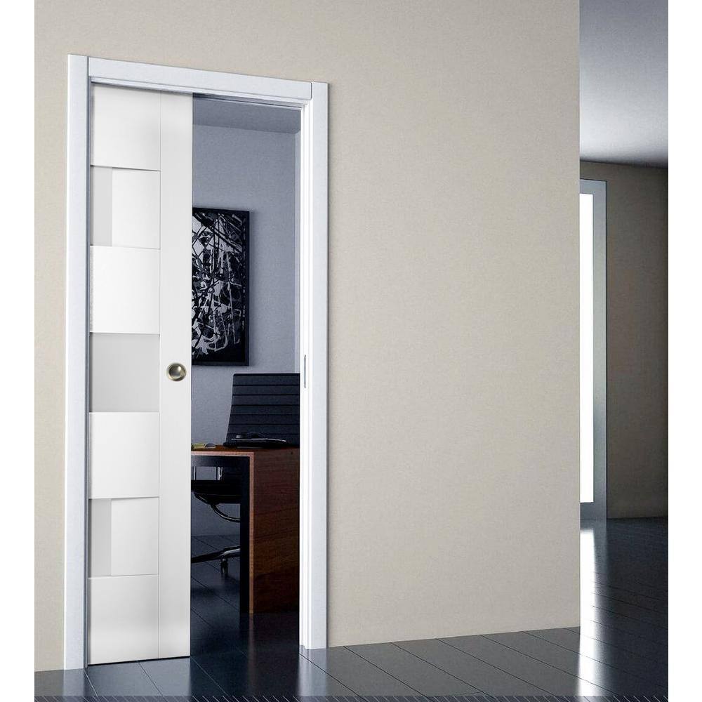 VDOMDOORS 36 in. x 84 in. 3-Panel No Bore Solid MDF Core 3-Lites Frosted Glass White Pine MDF Interior Door Slab