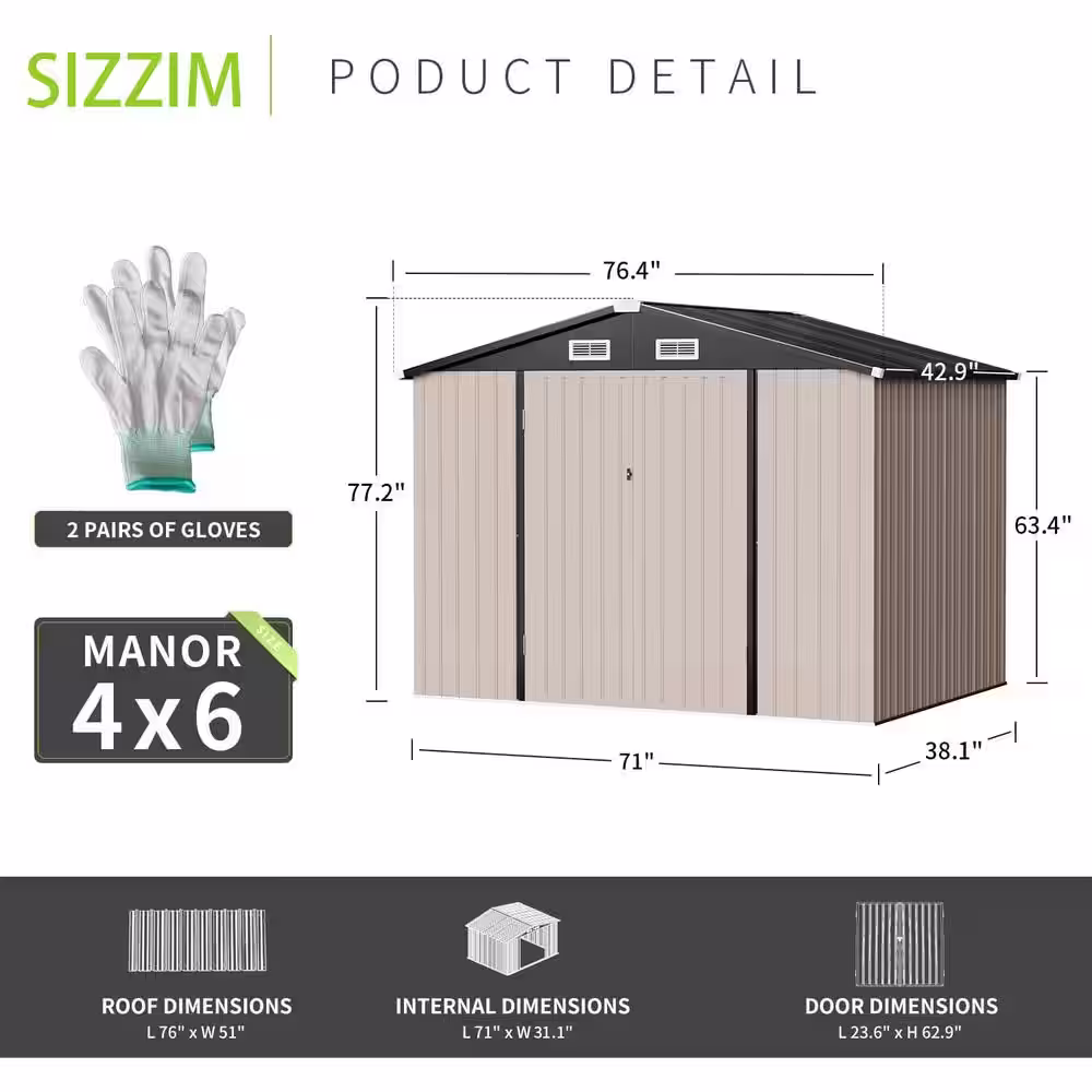None 6 ft. W x 4 ft. D Metal Storage Shed for Garden and Backyard (24 sq. ft.)