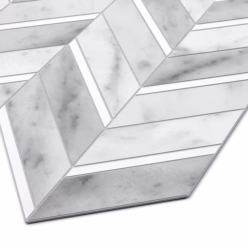 None Small Chevron 12.2 in. x 11 in. Gray Peel and Stick Backsplash Stone Composite Wall Tile (10 Tiles, 9.43 sq. ft.)