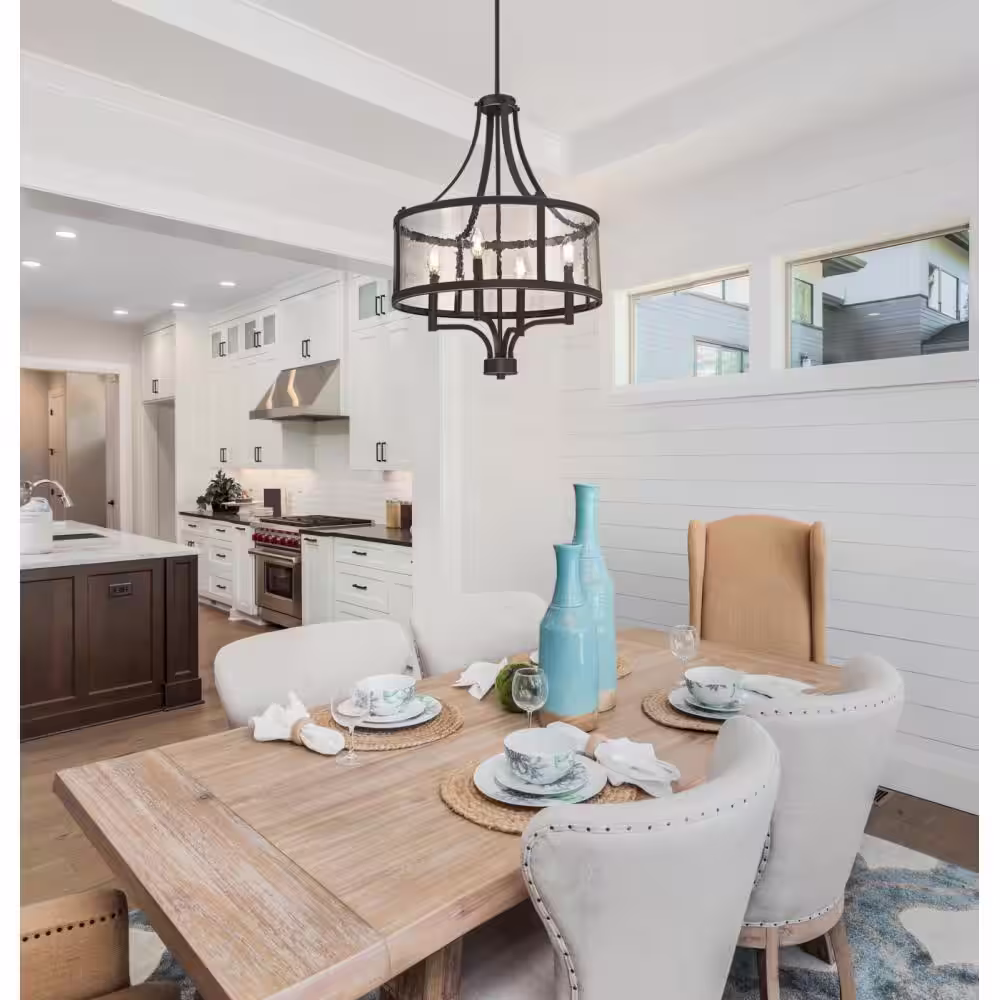 Westinghouse Belle View 4-Light Oil Rubbed Bronze with Highlights Chandelier with Clear Seeded Glass Drum Shade