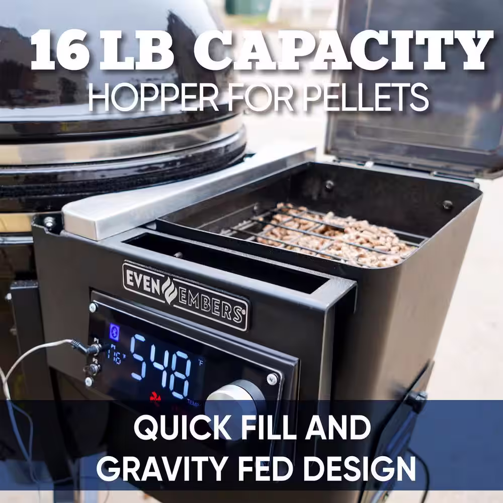 Even Embers Pellet Grill Kamado Smoker Ceramic with Bluetooth in Black