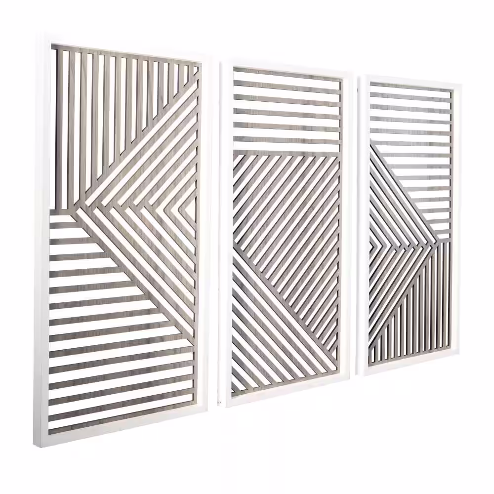 Litton Lane Brown Wood Carved Geometric Wall Art (Set of 3)