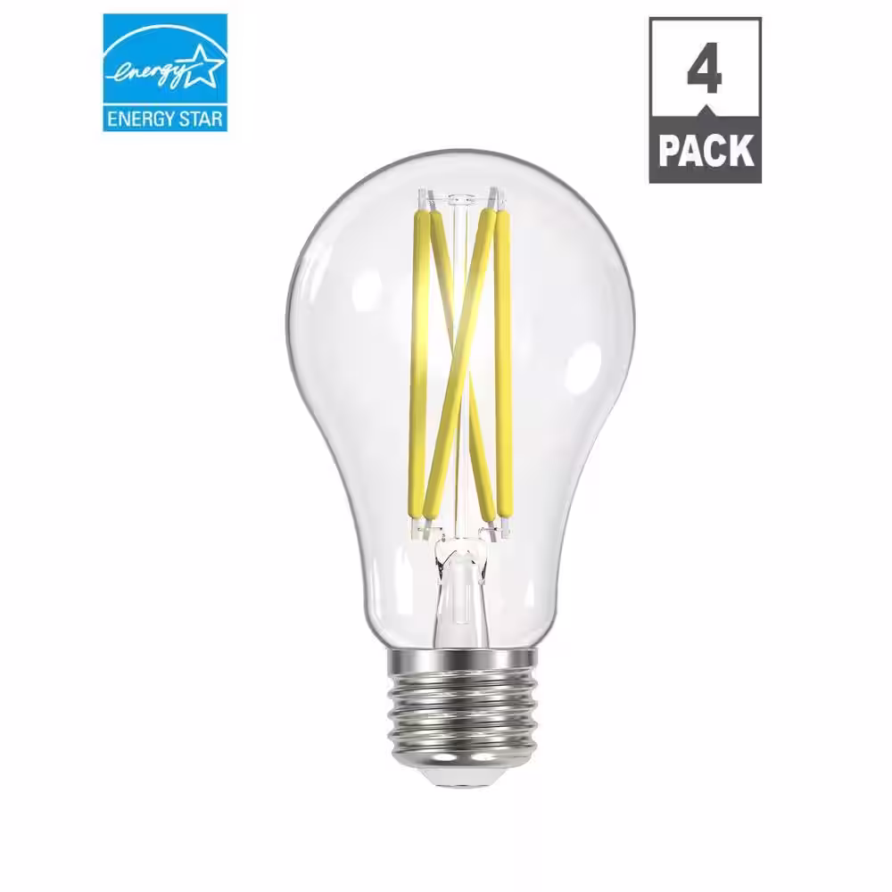 EcoSmart 100-Watt Equivalent A19 Dimmable Clear Glass Filament LED Light Bulb Soft White (4-Pack)