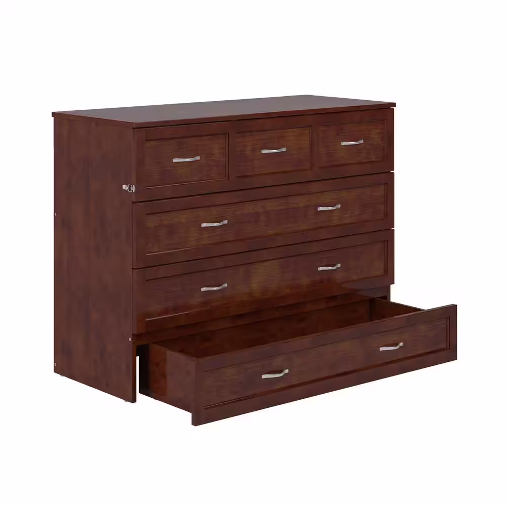 None Northfield Walnut Solid Wood Frame Full Murphy Bed with Mattress and Built In Charging Station