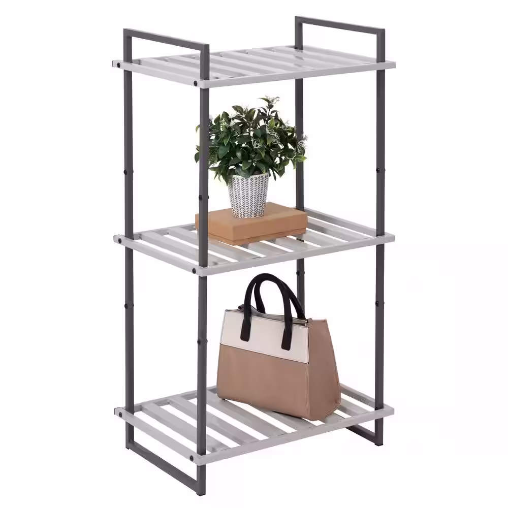 Honey-Can-Do Gray 3-Tier Tubular Steel Shelving Unit (20 in. W x 37.5 in. H x 15 in. D)