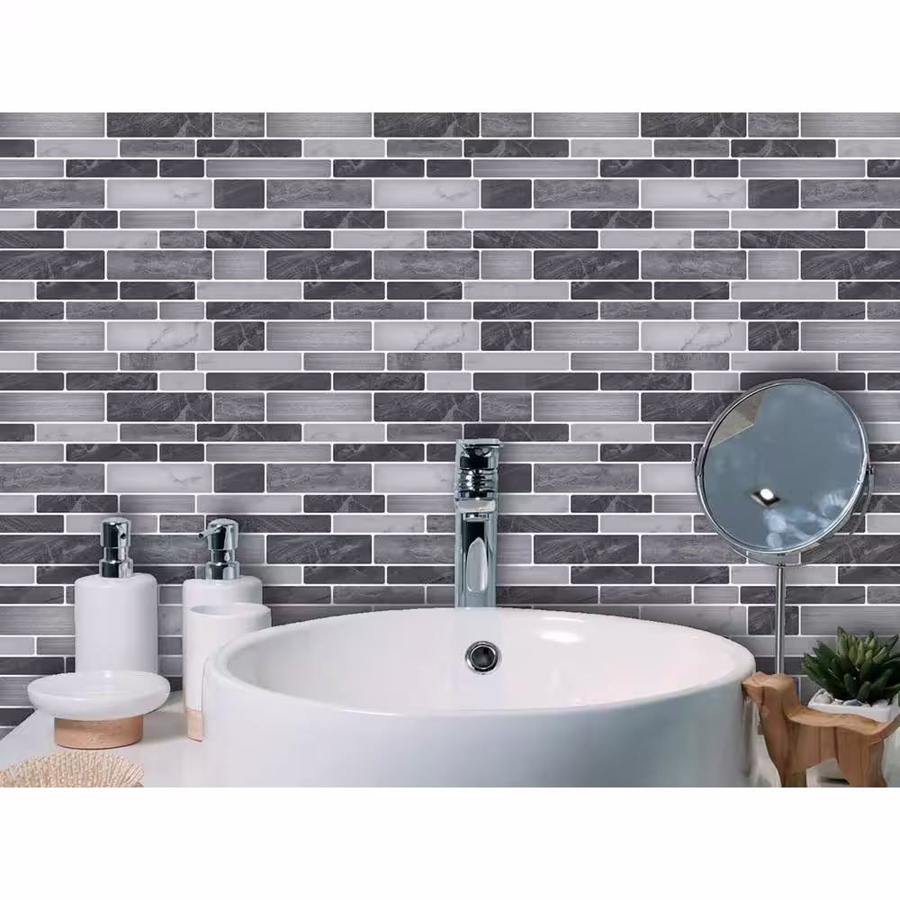 Art3dwallpanels Brick 12 in. x 12 in. Vinyl Peel and Stick Backsplash Tiles in Black Grey (10-sheets)