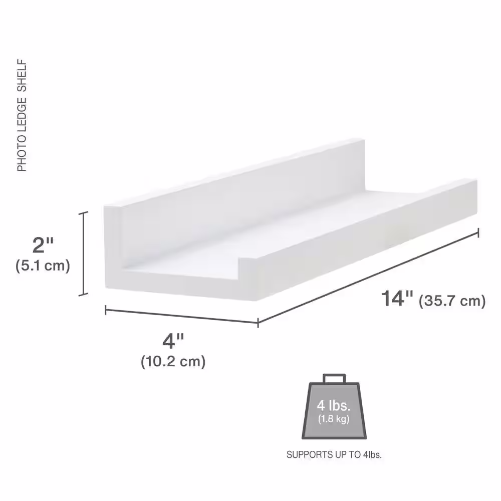 Melannco 4-in W x 20-in L Set of 2 MDF Photo Ledges White, 14 Inch