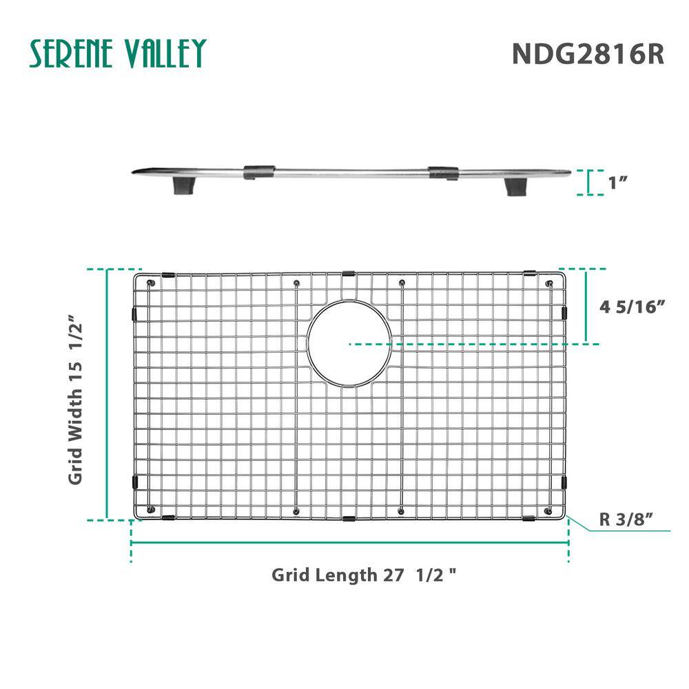 SERENE VALLEY 27.48 in. x 15.51 in. Rear Drain Heavy-Duty Stainless Steel Sink Grid