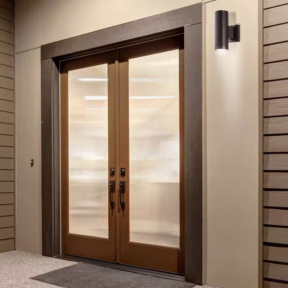 JONATHAN Y Duo Medium 9.75 in. Black Cylinder Integrated LED Outdoor Metal/Glass Sconce with Uplight