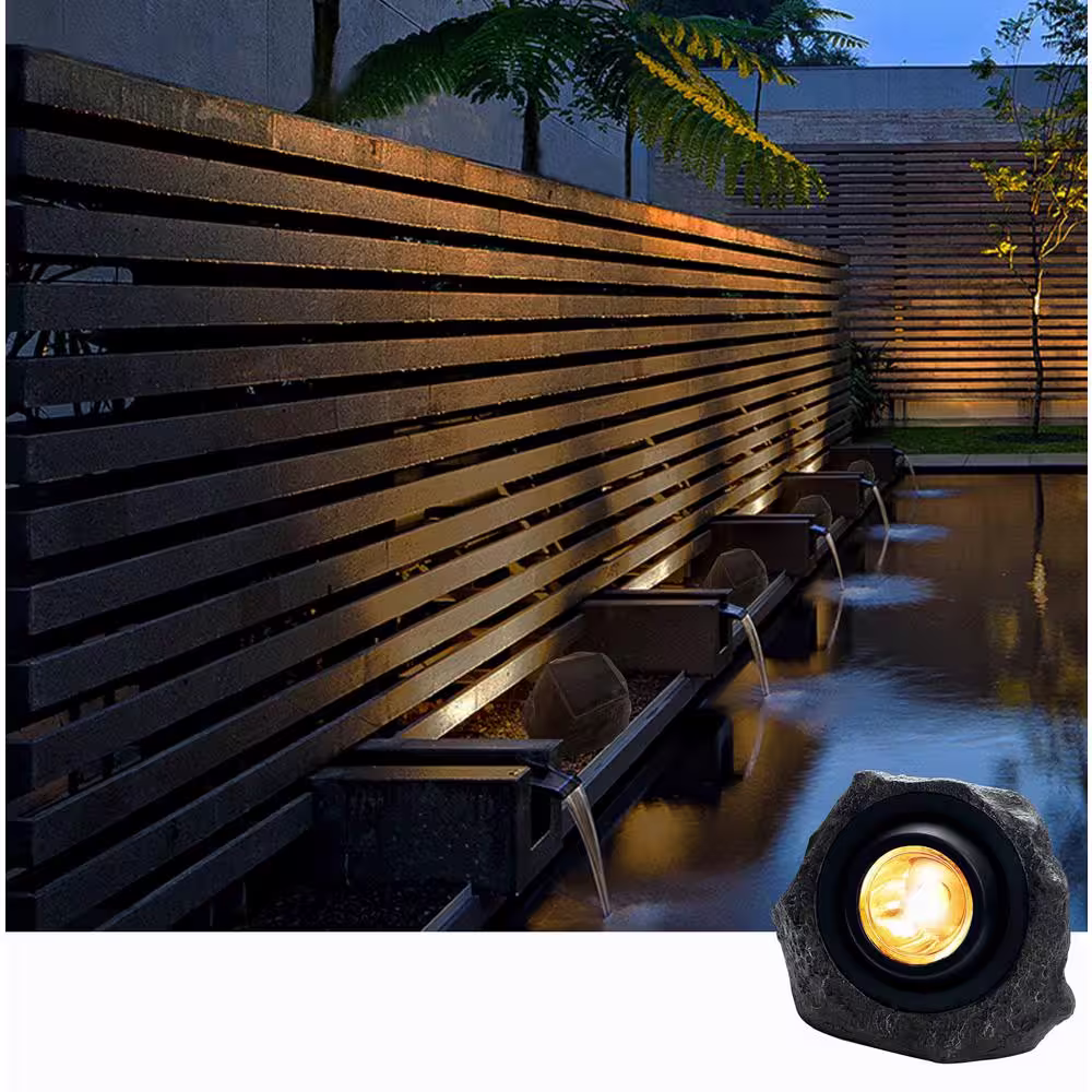 Deck Impressions Solar Hand-Painted Integrated LED Grey Rock Spotlight with Green Light Option