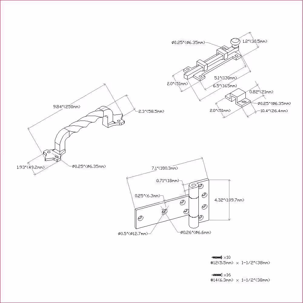 Everbilt 6 in. Old World Pewter Slide Bolt Gate Set with 6 in. Tee Hinge and 8 in. Door Pull