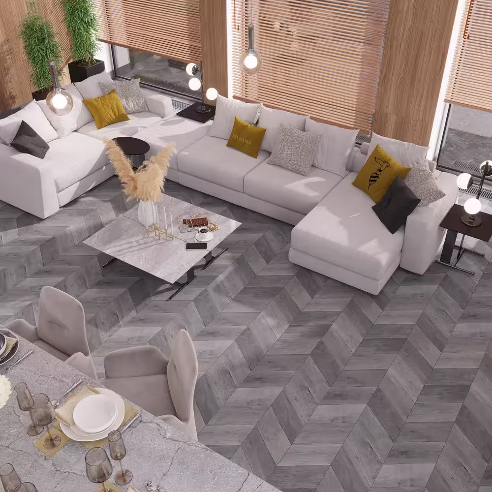Lucida Surfaces Chevron Charcoal Oak 22 MIL 18 in. W 52 in. L Interlocking Waterproof Luxury Vinyl Plank Flooring (26.5 sq. ft./case)