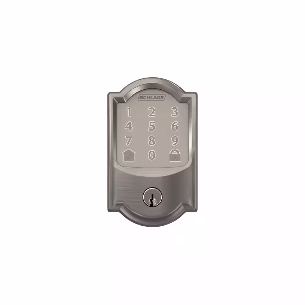 Schlage Century Bright Chrome Encode Smart Wi-Fi Deadbolt with Alarm and Century Handleset and Latitude Handle