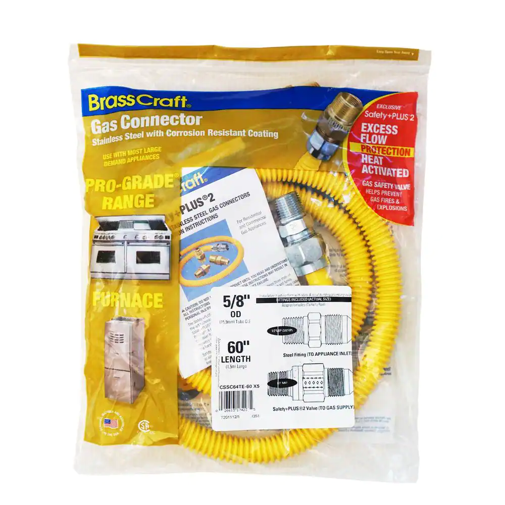 BrassCraft 1/2 in. MIP x 1/2 in. MIP x 60 in. Gas Connector (1/2 in. OD) w/Safety+Plus2 Thermal Excess Flow Valve (53,200 BTU)