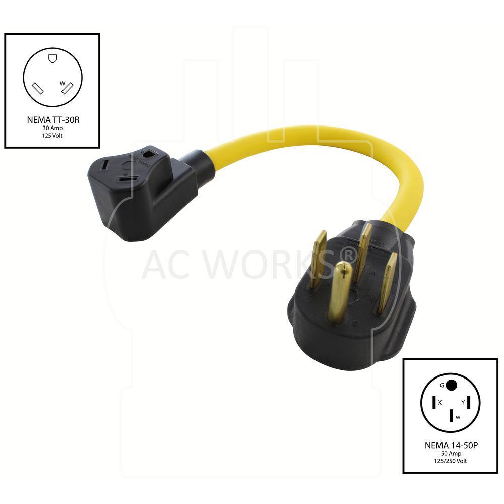 AC WORKS 1.5 ft. 14-50P RV/Generator/Range Plug to 30 Amp RV Adapter
