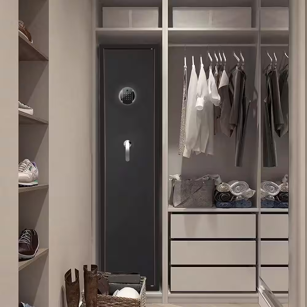 YOFE Black Storage Cabinet Long Gun Safe Large Rifle Safe Quick Access Biometric Fingerprint 5 Gun Cabinet with Silent Mode