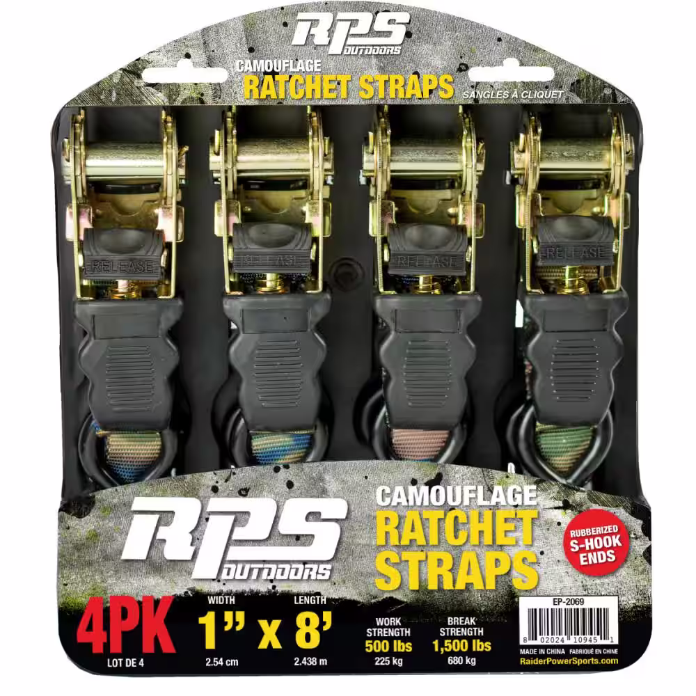 RPS Outdoors 1 in. x 8 ft. Ratchet Strap (4-Pack)