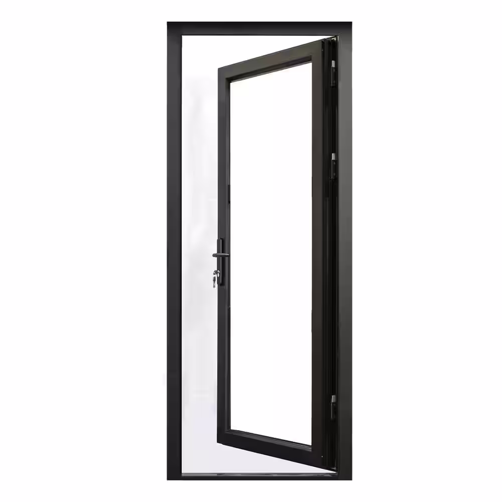 None Teza French Doors 37.5 in. x 80 in. Matte Black Full Lite Right Hand Inswing Aluminum French Door