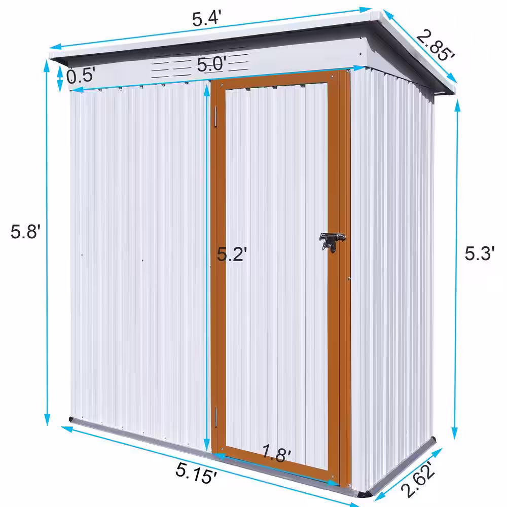 None 5 ft. W x 3 ft. D Galvanized Metal Shed with Lockable Doors, Tool Storage Garden Shed For Patio Lawn Backyard Trash Cans
