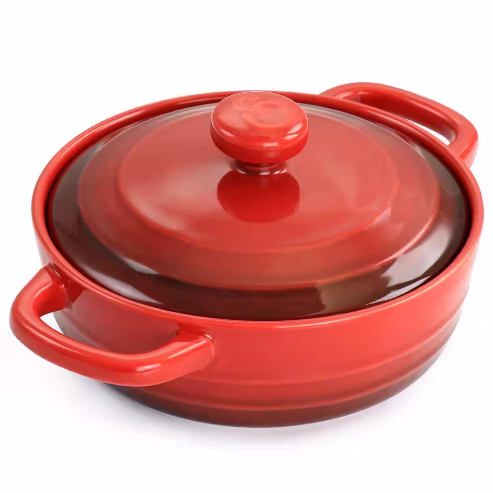 Crock-Pot Appleton 6-Piece 10 oz. Stoneware Mini Casserole Set in Red with Lid