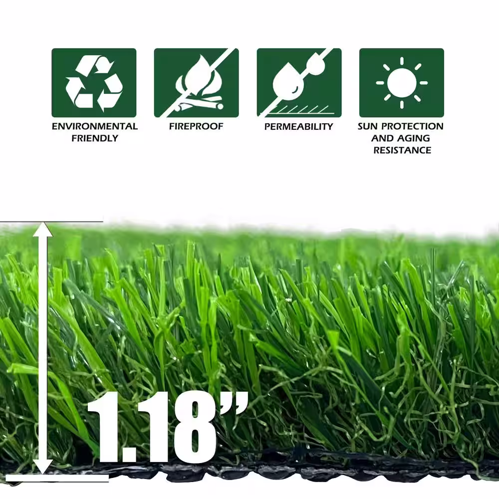Wellco 3 ft. x 2 ft. Green Artificial Grass Carpet 1.18 in. Mat for Outdoor Garden Landscape Balcony Dog Grass Rug