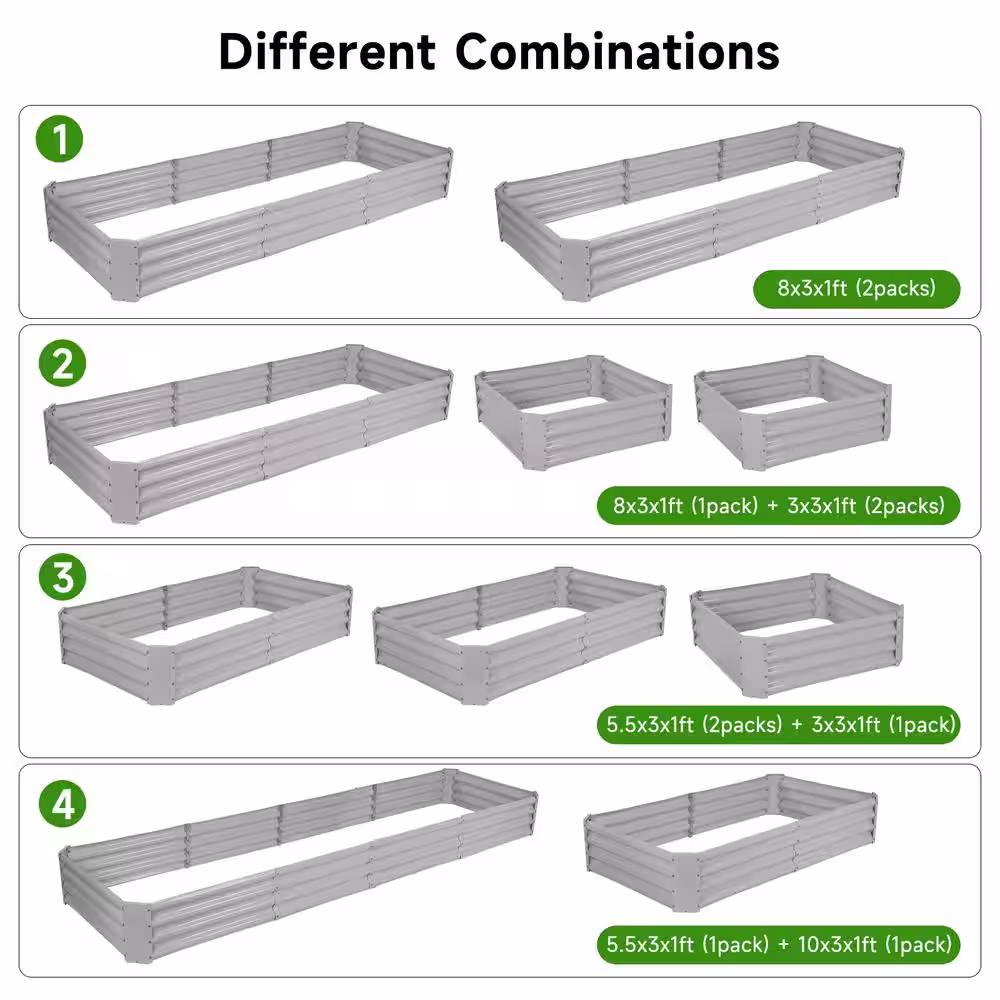 None ElevatedEden 12 in. H Gray Steel Raised Garden Bed Kit, Adjustable Rectangular Steel Bottomless Frame