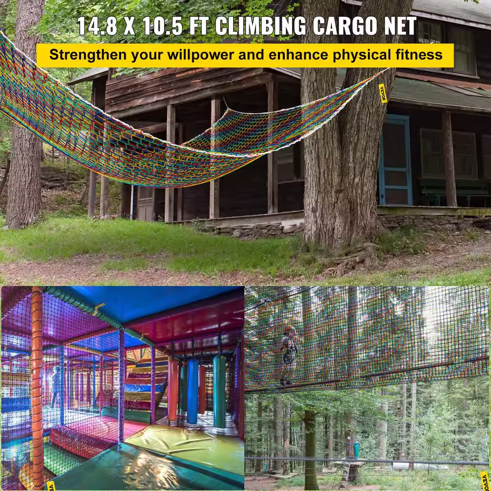 VEVOR Playground Climbing Cargo Net 14.8 x 10.5 ft. Double Layers Cargo Net Climbing Outdoor with 500 lbs. Weight Capacity