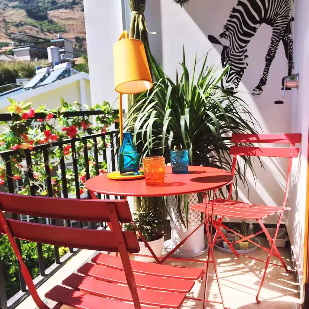 None Grand Patio 3-Piece Metal Outdoor Folding Bistro Set in Red