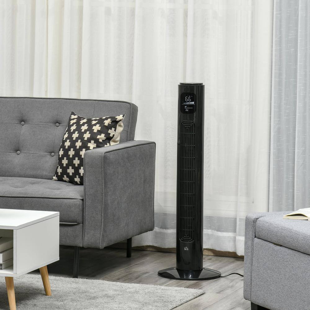 HOMCOM 37 .75 in H Freestanding Tower Fan Cooling for Bedroom with 3 Speed, 12h Timer, Oscillating, 12.5 in Fan Diameter, Black