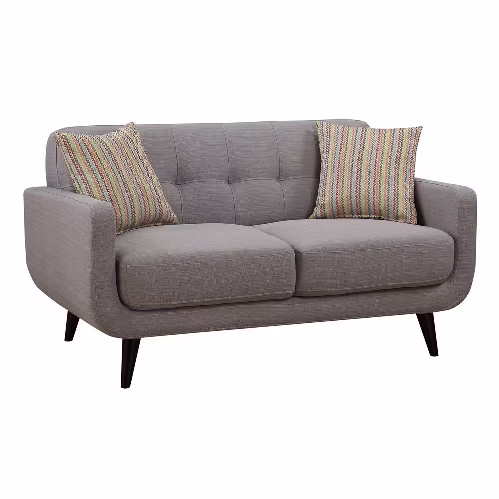 AC Pacific Crystal Upholstered Mid-Century 2-Piece Gray Living Room Set with 4-Accent Pillows