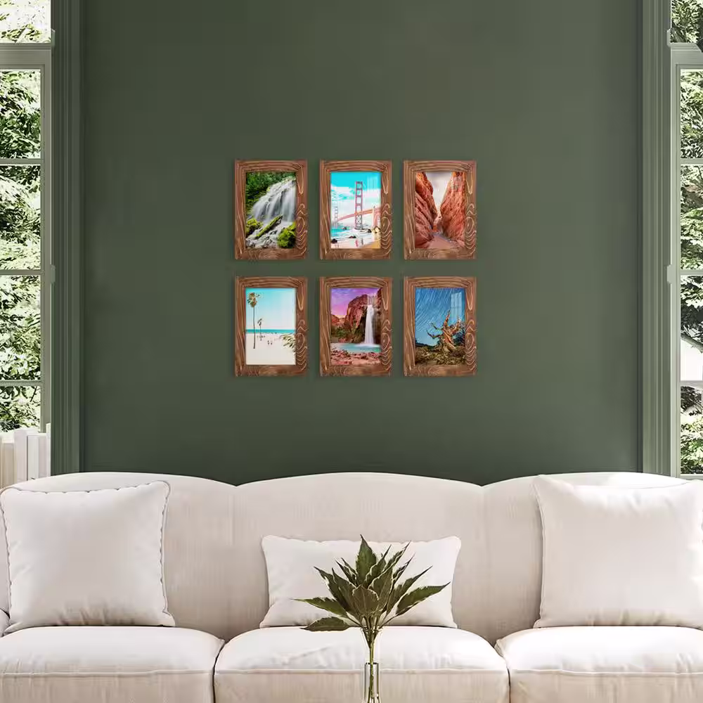 None Woodgrain 5 in. x 7 in. Walnut Picture Frame (Set of 6)