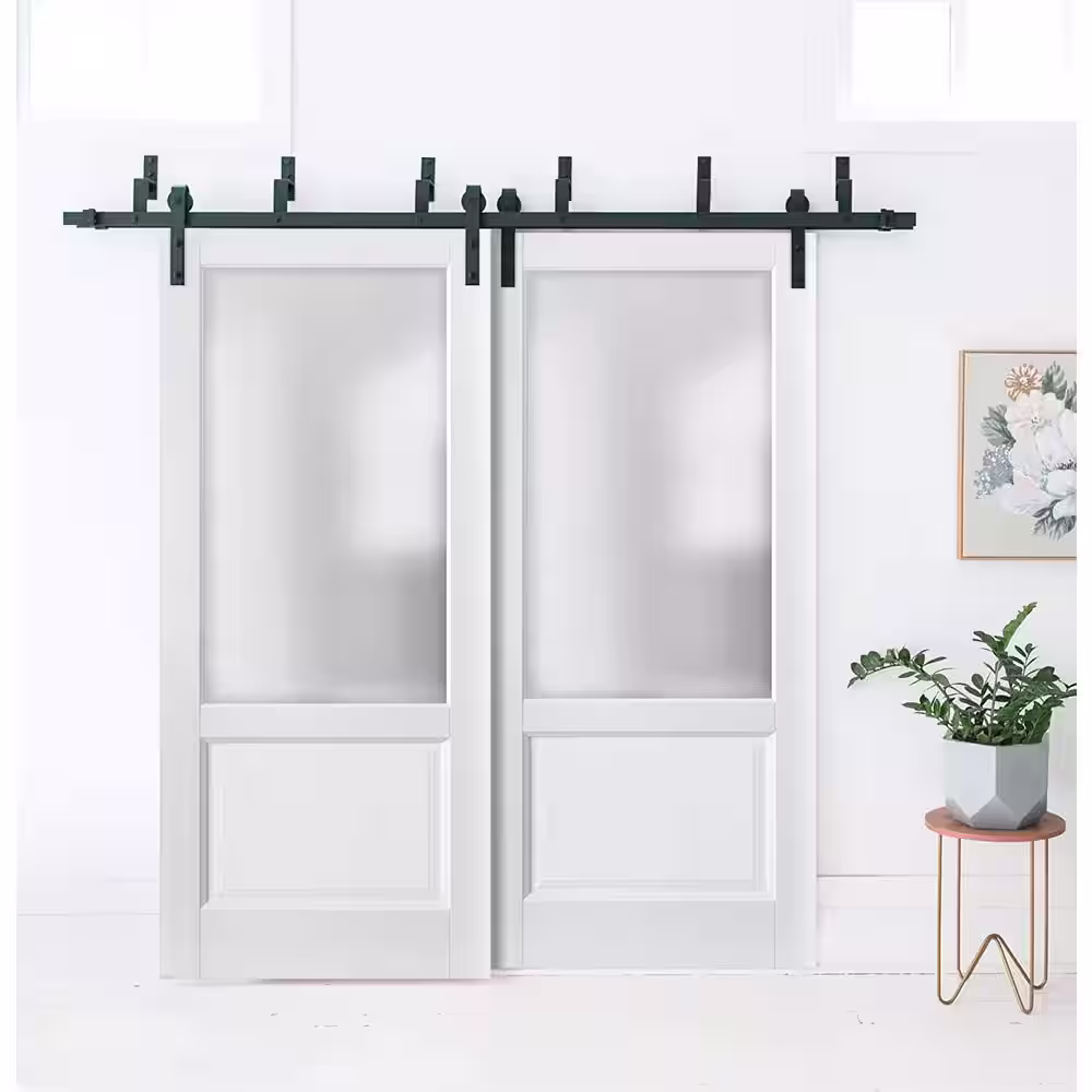 Sartodoors 1422 28 in. x 80 in. No Bore Solid Core Frosted Glass White Finished Pine Wood Interior Door Slab