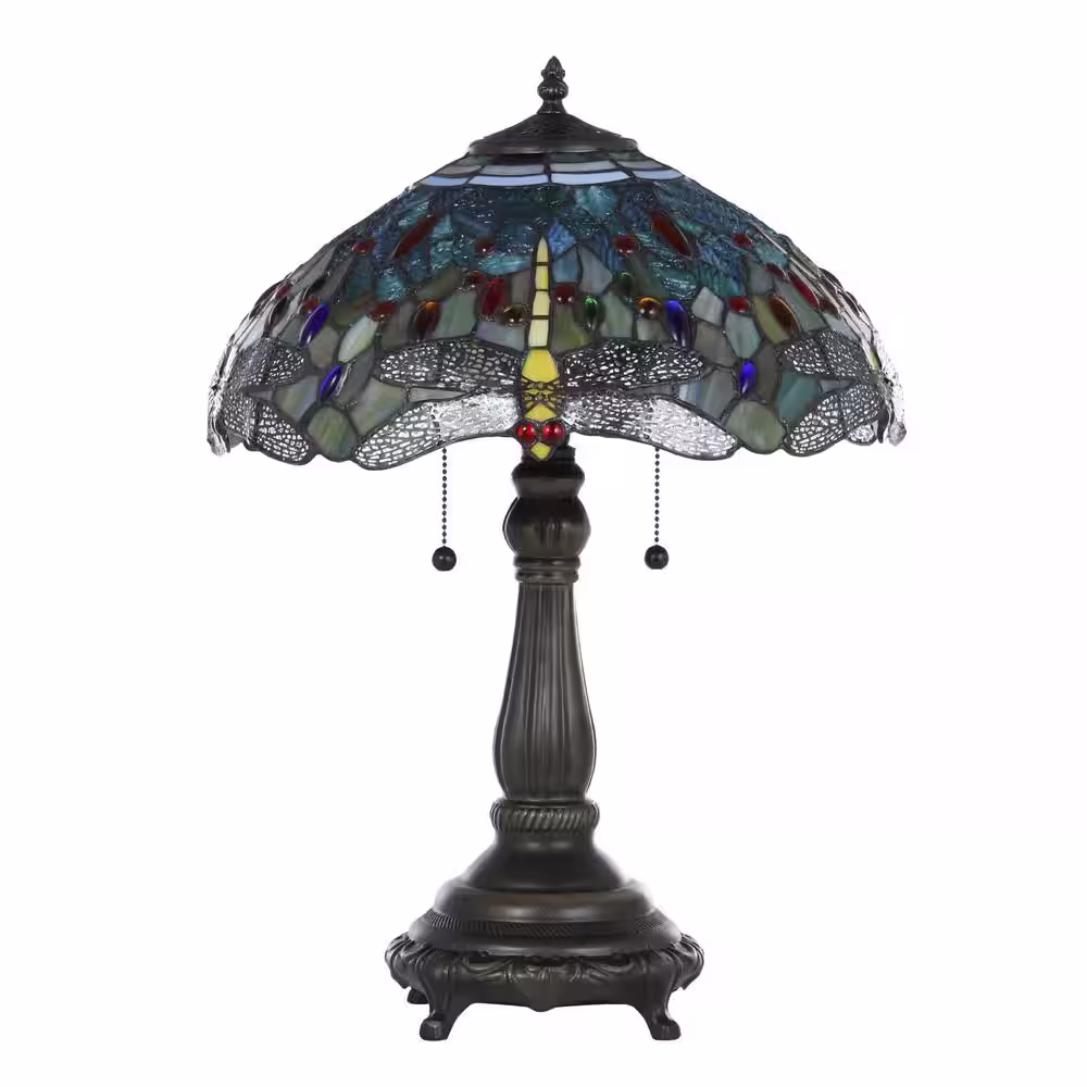 Serena D'italia Tiffany Blue Dragonfly 23 in. Bronze Table Lamp