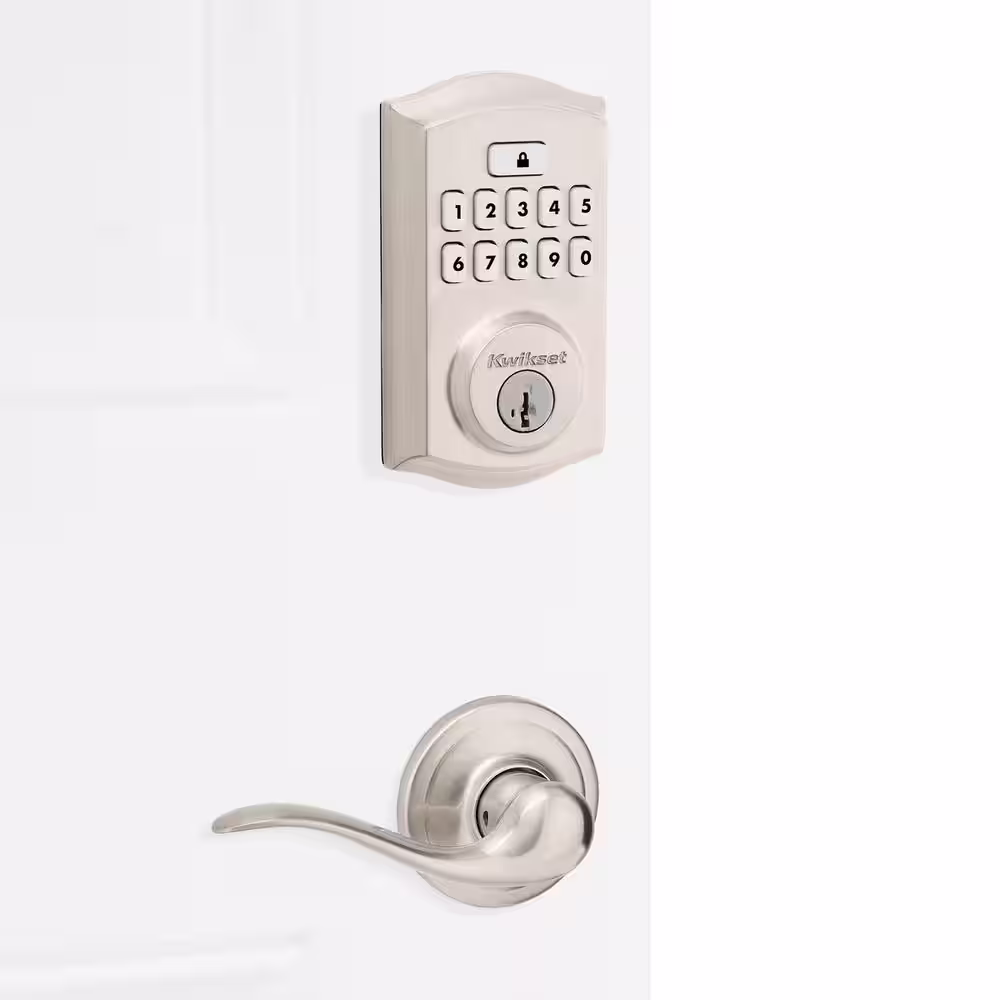Kwikset SmartCode 260 Traditional Satin Nickel Keypad Electronic Deadbolt Feat SmartKey and Tustin Hall/Closet Lever Combo Pack