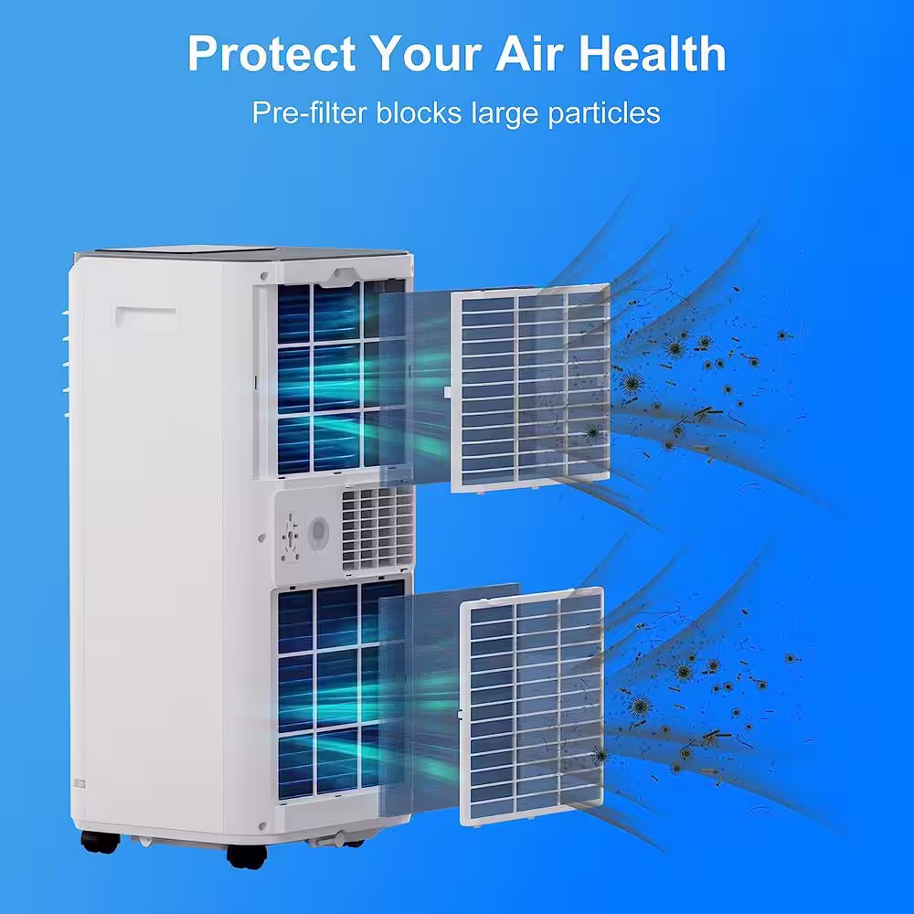 None 10,000 BTU Portable Air Conditioner Cools 450 Sq. Ft. with Heater and Dehumidifier with Remote LED Display in White