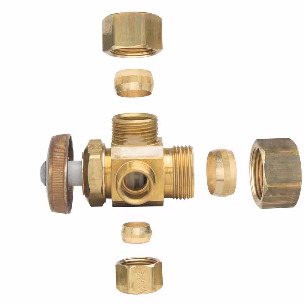 BrassCraft 1/2 in. Nom Comp Inlet x 3/8 in. O.D. Comp x 3/8 in. O.D. Comp Dual Outlet Multi-Turn Valve