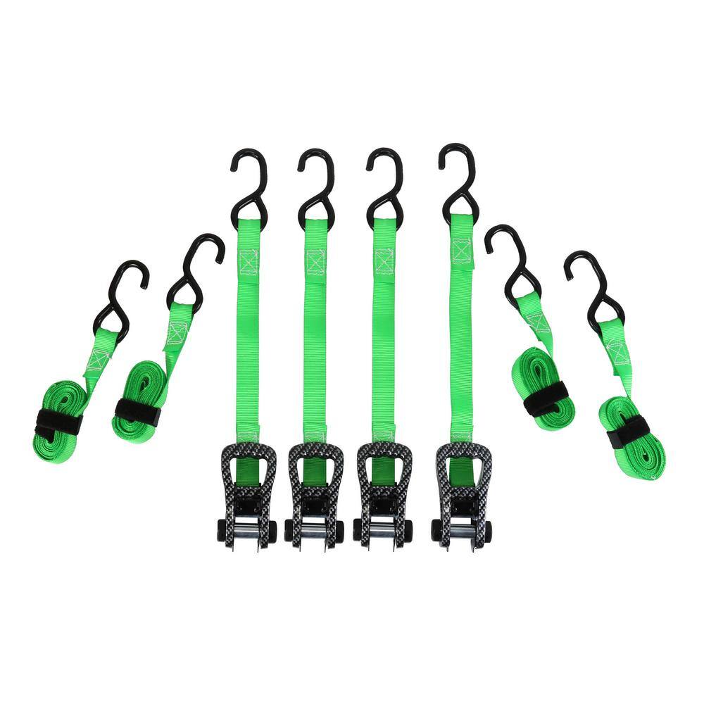SmartStraps 14 ft. Green CarbonX Ratchet Tie Down Straps with 500 lb. Safe Work Load - 4 pack