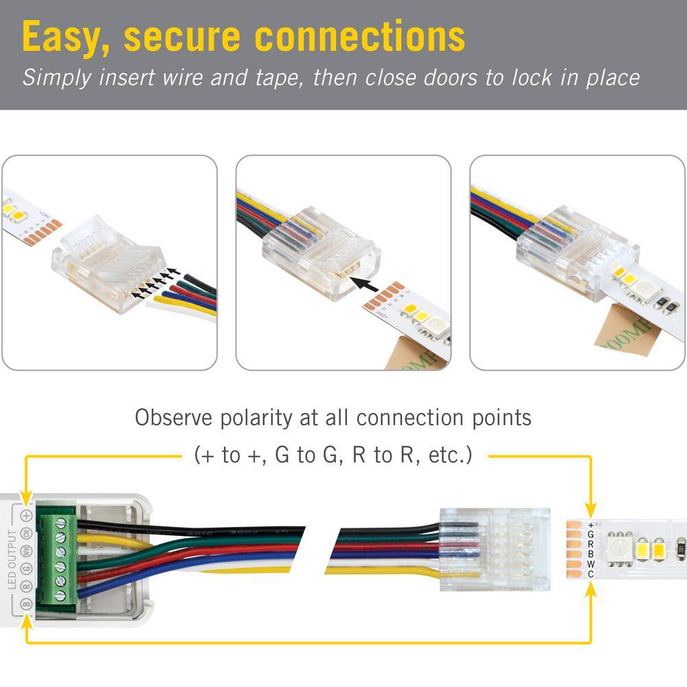 Armacost Lighting SureLock Pro 6 Pin RGB+WW LED Channel Connector Strip Light Tape to Wire Connector (6-Pack)