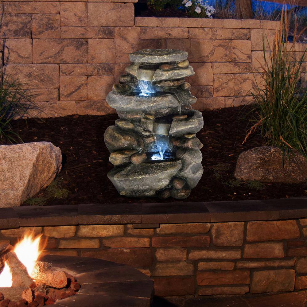 Pure Garden Outdoor Cascading Water Fountain with LED Lights